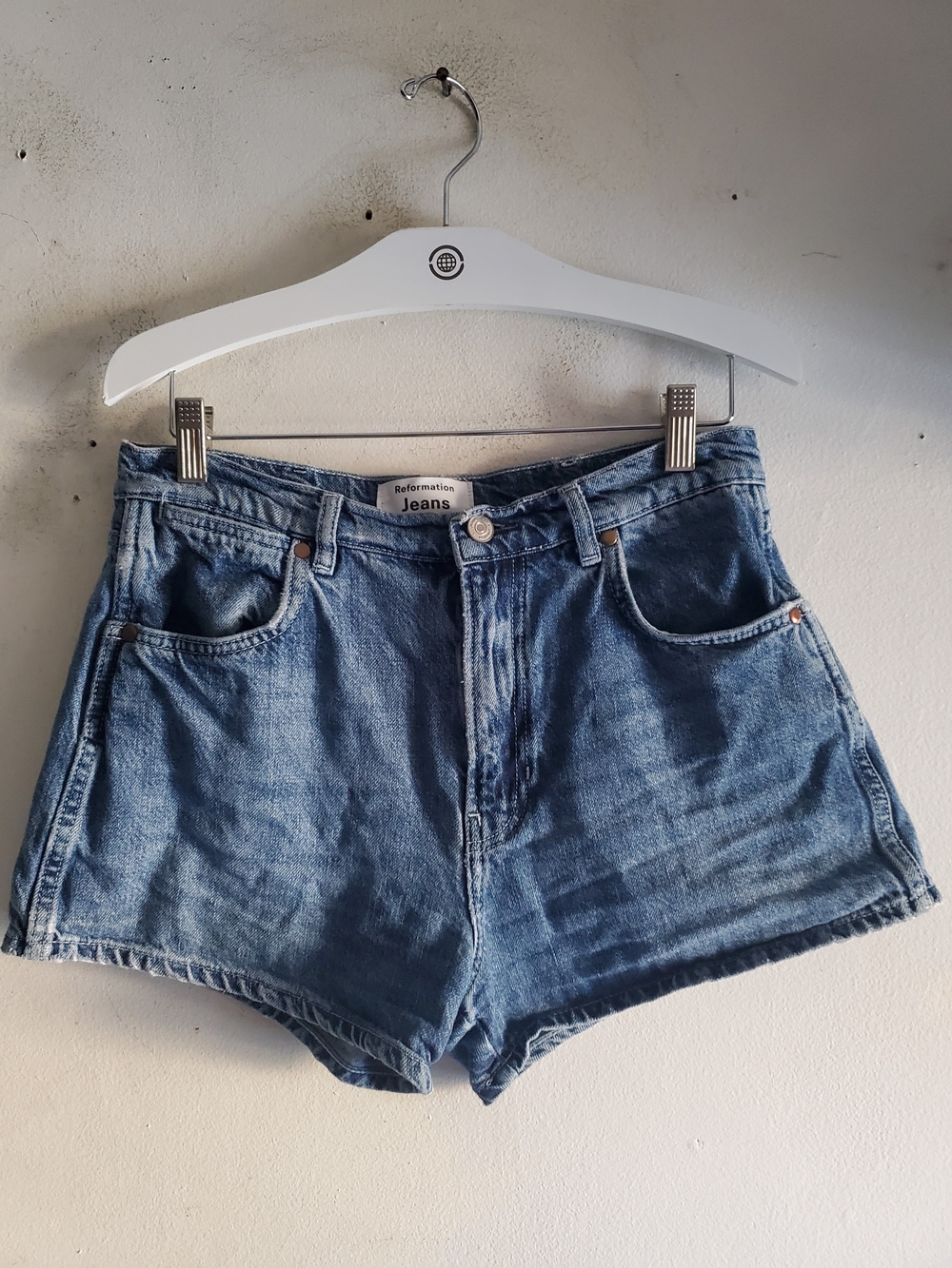 Reformation High-Rise Blue Denim Shorts